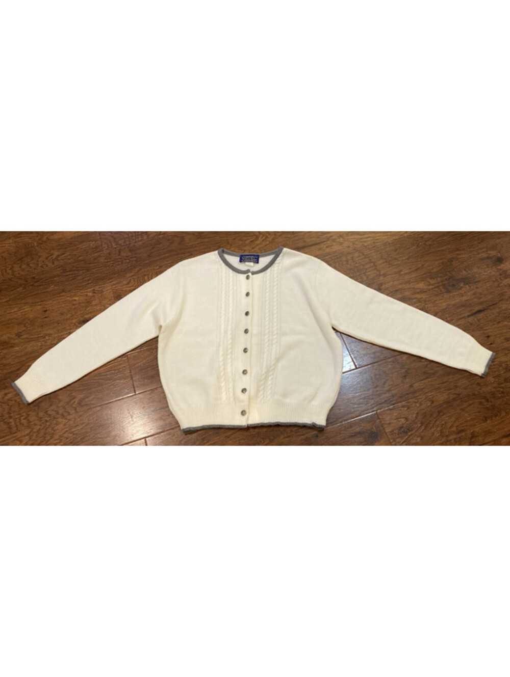 Vintage Women's L Cream Nordic Winter Knit Cardigan Sweater Jumper Made in USA